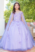 Bliss Girls Lilac Organza Butterfly Off Shoulder Party Dress with Detachable Sleeves, Sizes 4-12